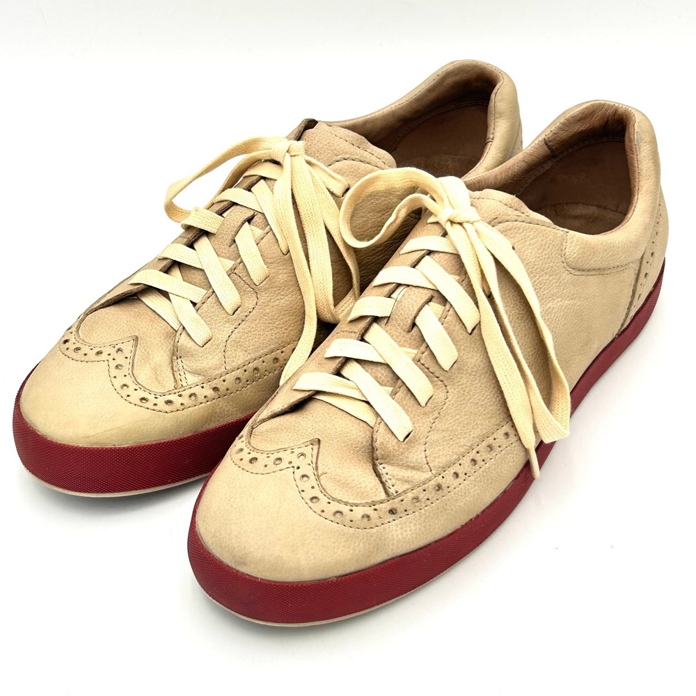 Tsubo Mens Tan Leather Wingtip Brogue Sneakers Red Midsole Low Top Shoes Size 9M